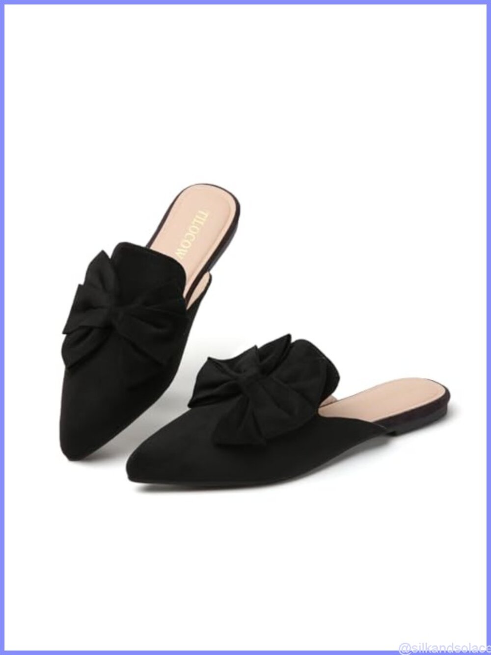 Women's Bow Mules Faux Suede Pointed Toe Slip On Flat Shoes